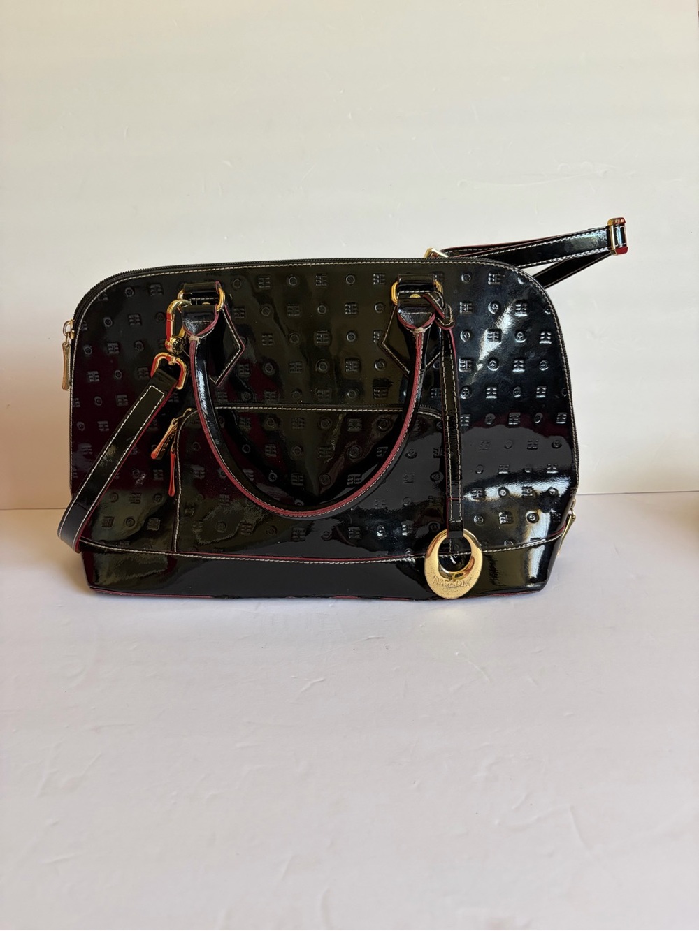 Arcadia Black Patent Satchel with Gold Hardware